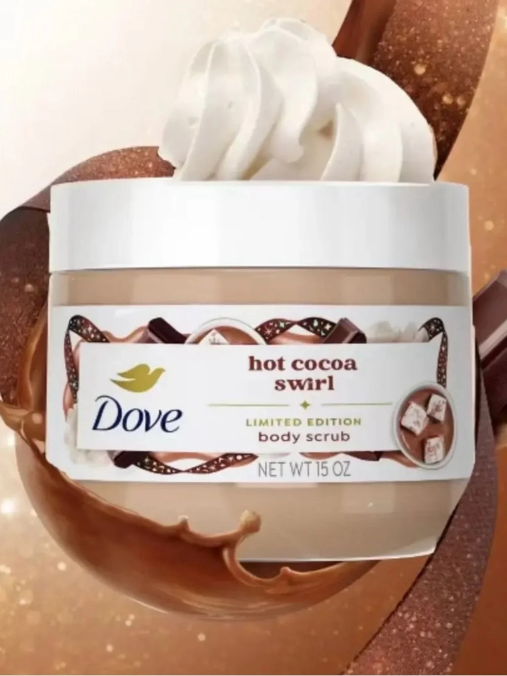 Dove HOT COCOA SWIRL 15 oz Body Scrub ~ Limited Edition ~ New